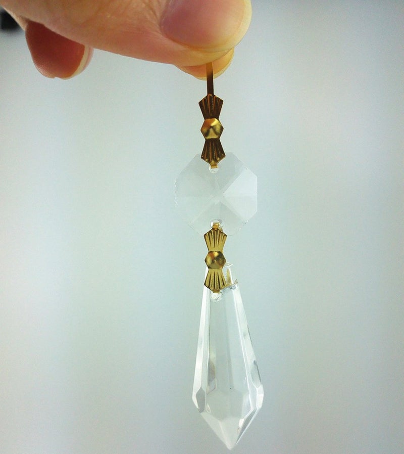 yueton Crystal Prism 20Pcs 38mm Clear Crystal Chandelier Icicle U-Drop Prisms Lamp Pendants Brass Connectors - Image 2